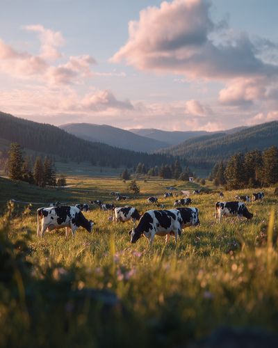 Cows Grazing in Pasture — Nature Print. poster