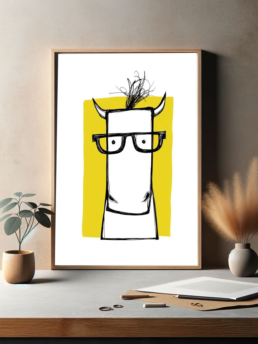 Horned Cow Portrait Print. — room view 2