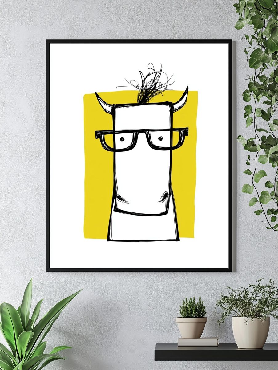 Horned Cow Portrait Print. — room view 4