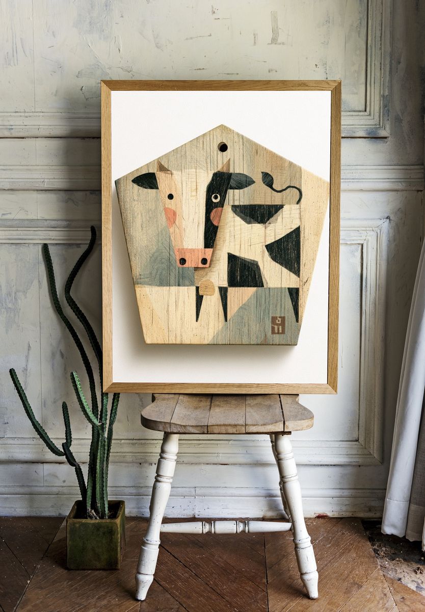 Geometric Cow Illustration Poster. room preview