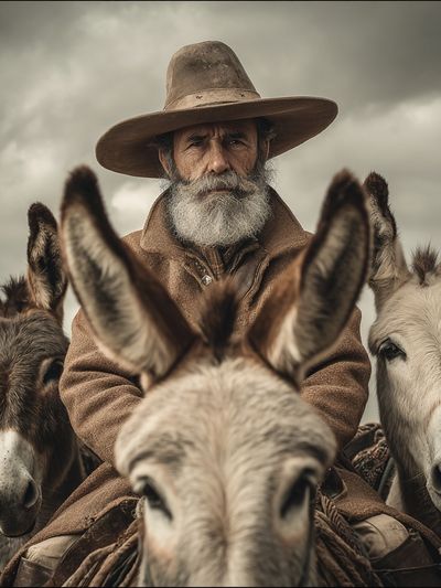 Cowboy on Donkeys Photography Poster. poster
