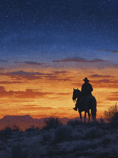 Cowboy at Sunset — Fine Art Print. poster print
