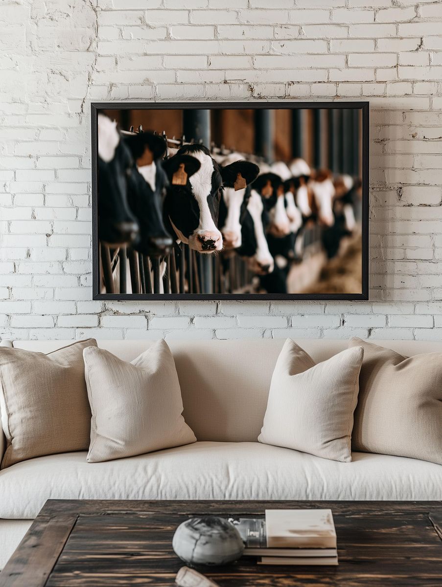 Dairy Cows in Barn Photography Poster. — room view 1