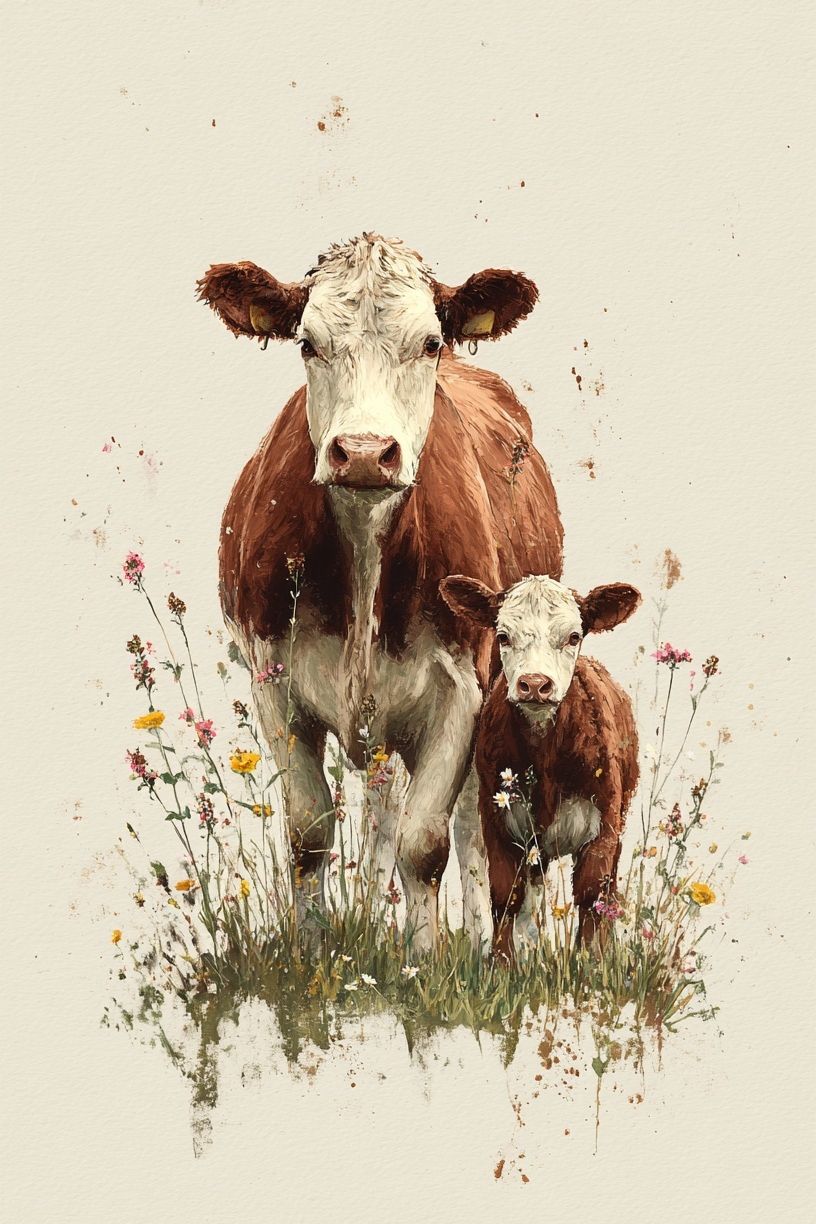 Cow and Calf Watercolor Poster. poster detail