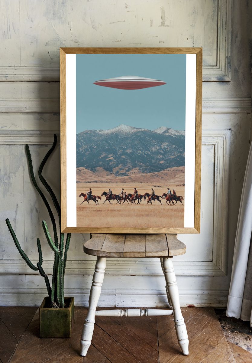 Cowboys and UFO — Surrealism Print. — room view 1