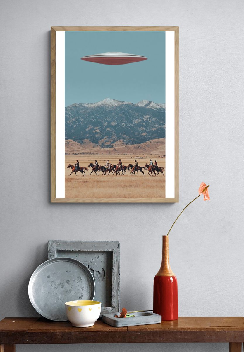 Cowboys and UFO — Surrealism Print. — room view 3