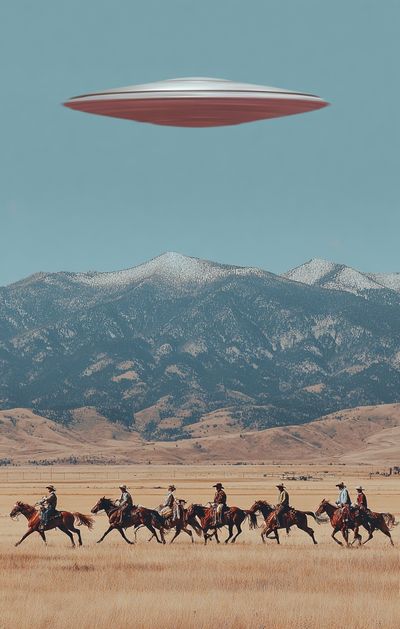 Cowboys and UFO — Surrealism Print. poster print