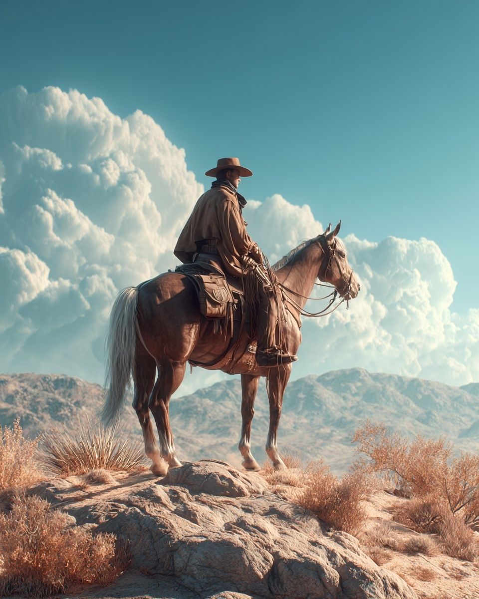 Cowboy on Horseback — Western Art Print. poster — fine-art art