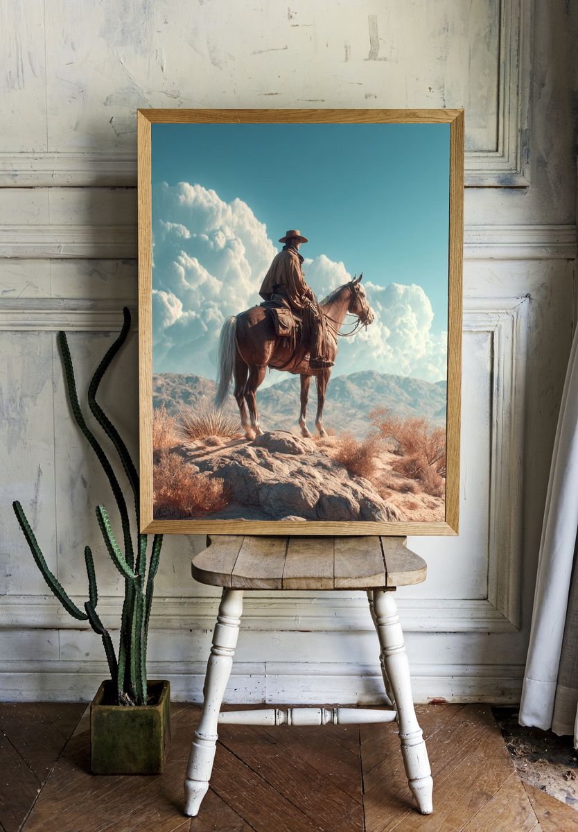 Cowboy on Horseback — Western Art Print room preview