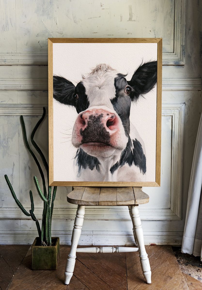 Holstein Cow Watercolor Poster. — room view 1