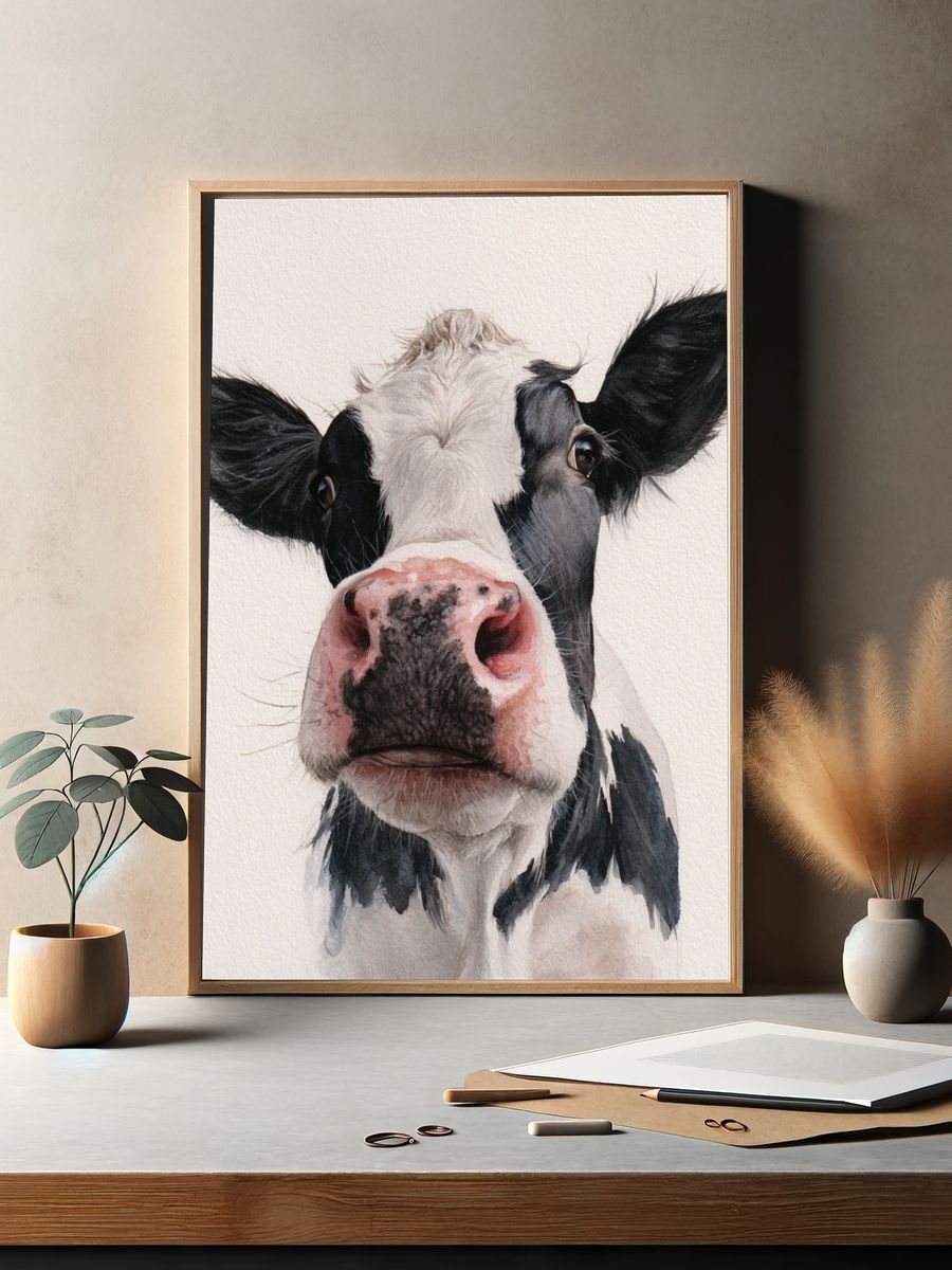 Holstein Cow Watercolor Poster. — room view 2