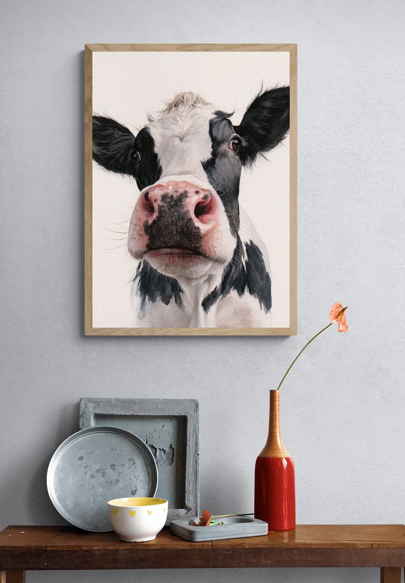 Holstein Cow Watercolor Poster. — room view 3
