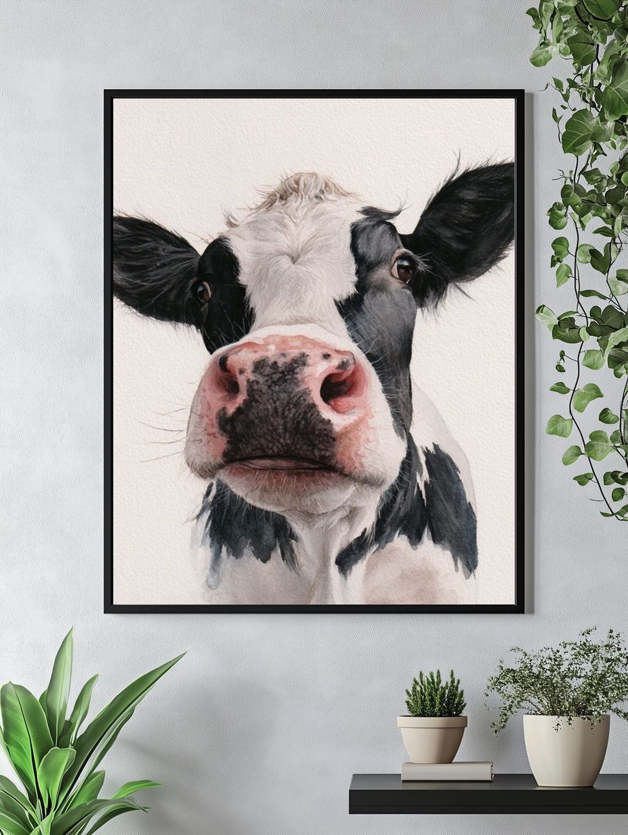 Holstein Cow Watercolor Poster. — room view 4