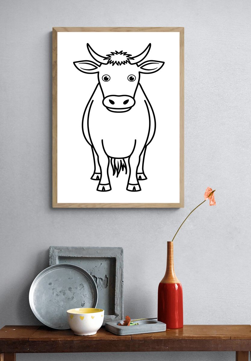 Cute Cow Line Art Poster. — room view 3