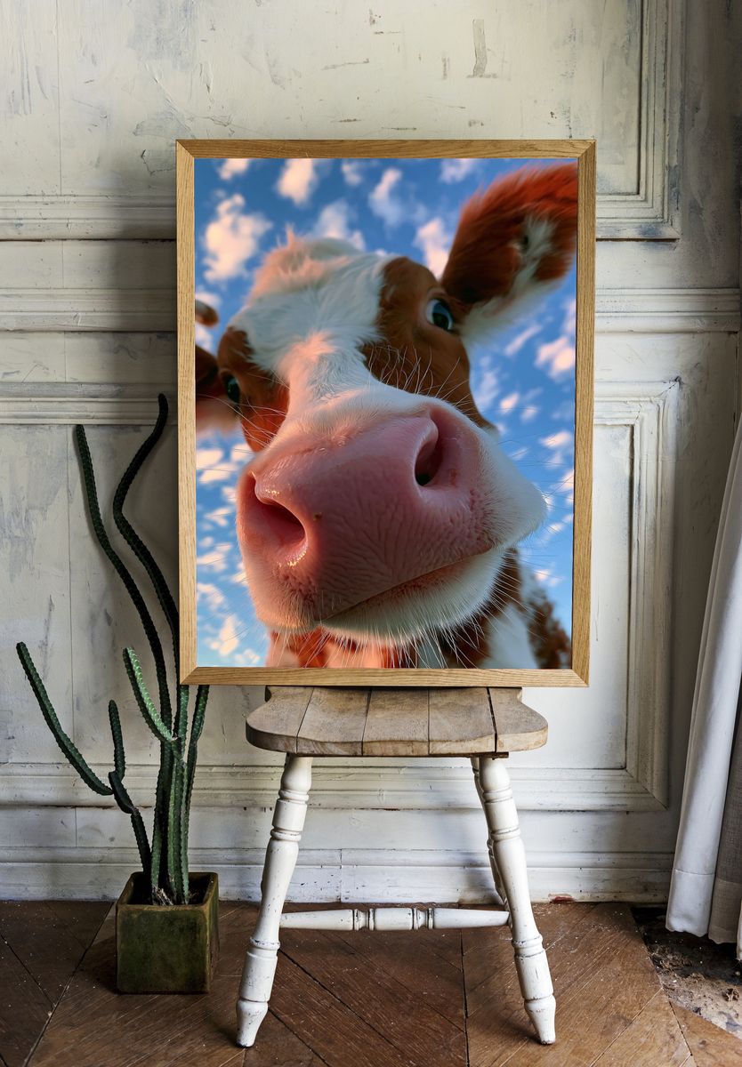 Curious Cow Close-Up Photography Poster. — room view 1