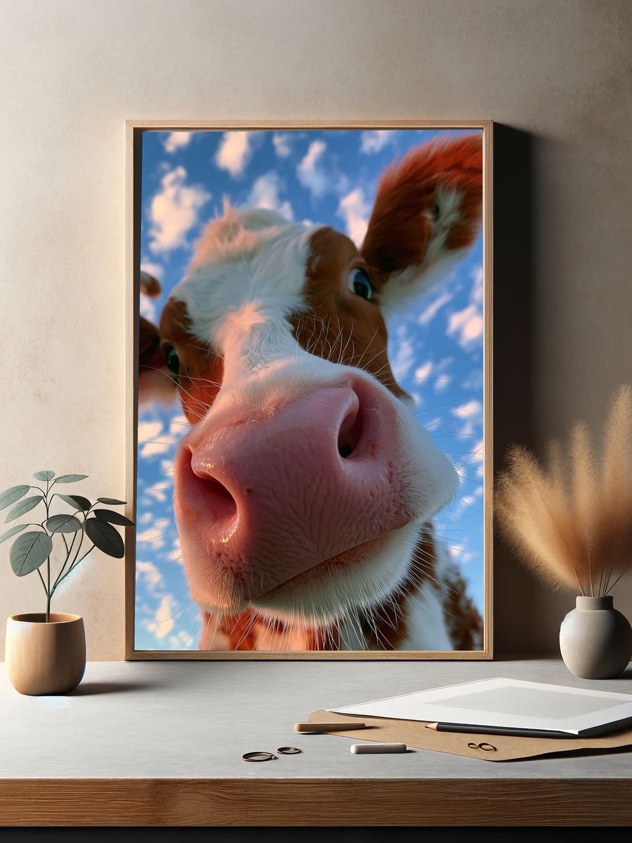 Curious Cow Close-Up Photography Poster. — room view 2