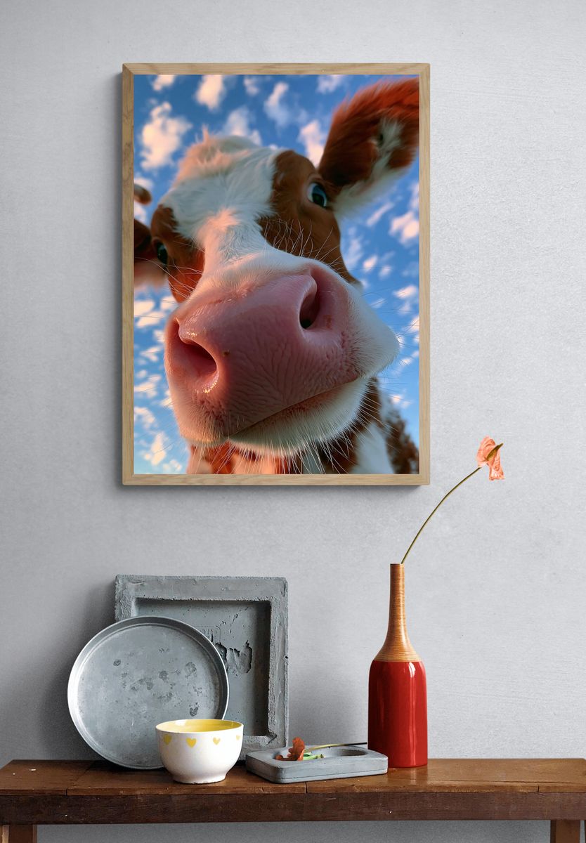 Curious Cow Close-Up Photography Poster. — room view 3