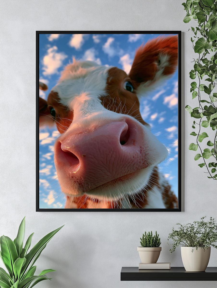 Curious Cow Close-Up Photography Poster. — room view 4