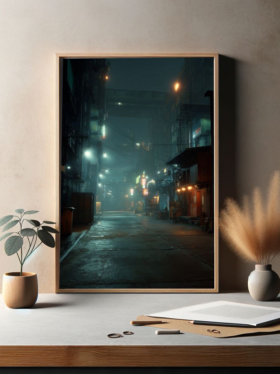 Cyberpunk Cityscape — Photography Print. — room view 2