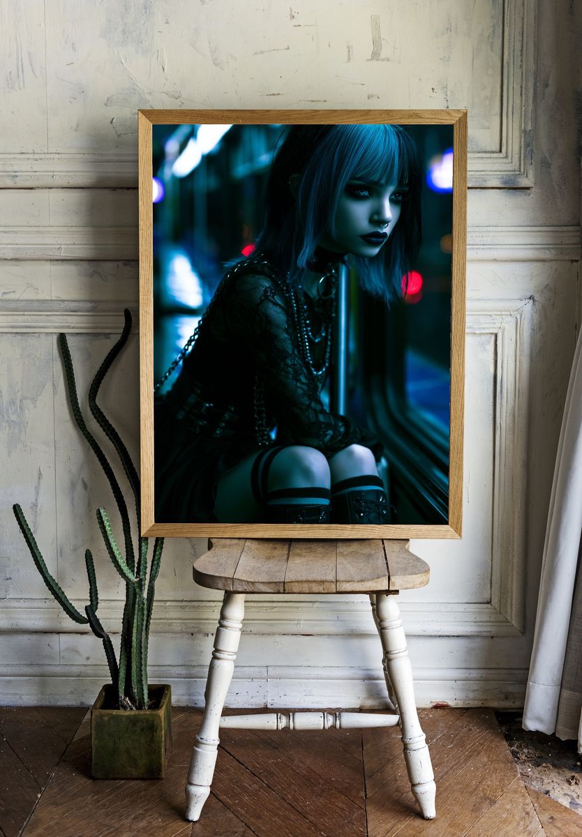 Cyberpunk Goth Portrait Poster. — room view 1