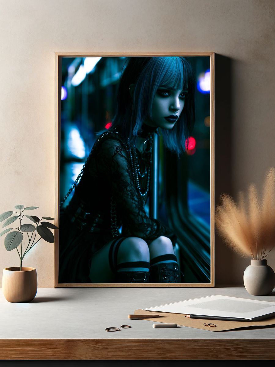 Cyberpunk Goth Portrait Poster. — room view 2