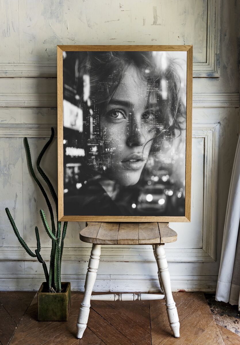 City Lights Portrait — Fine Art Print room preview