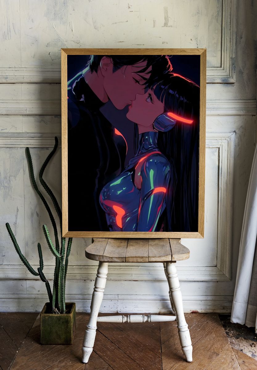 Cyberpunk Lovers — Digital Art Print room preview
