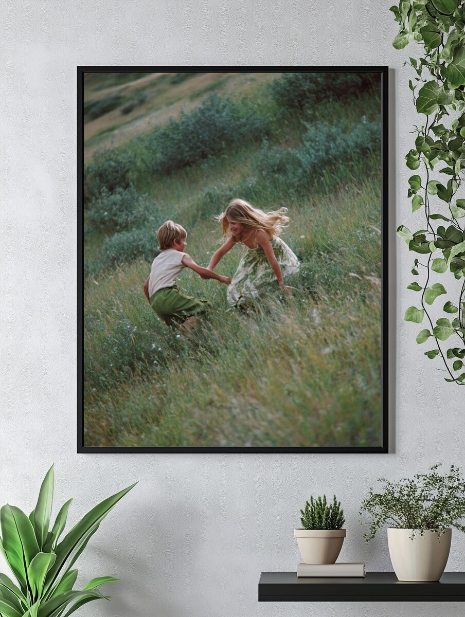 Children Playing in Meadow — Photography Print. — room view 4