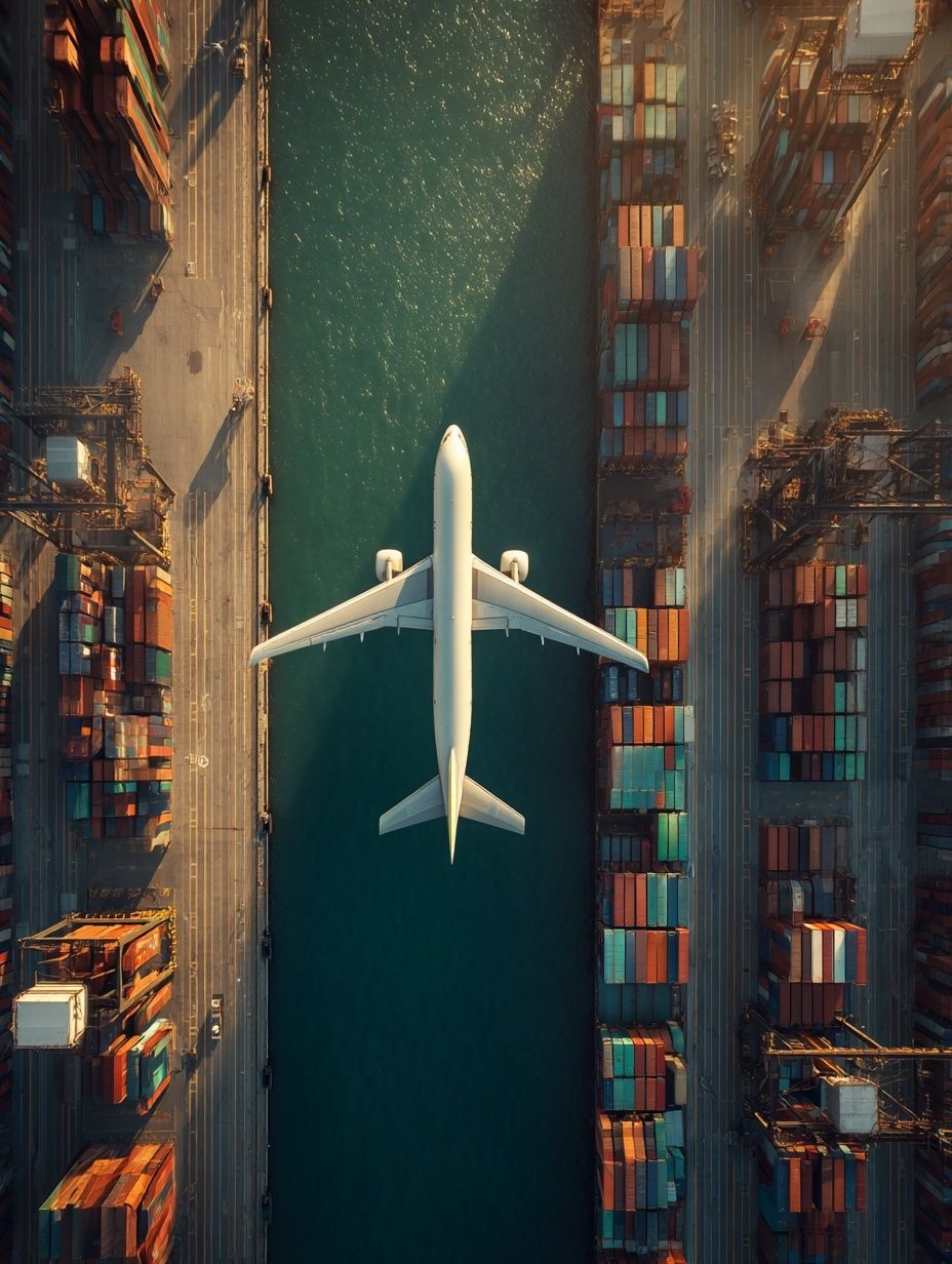 Cargo Plane Over Port Poster. poster — photography art