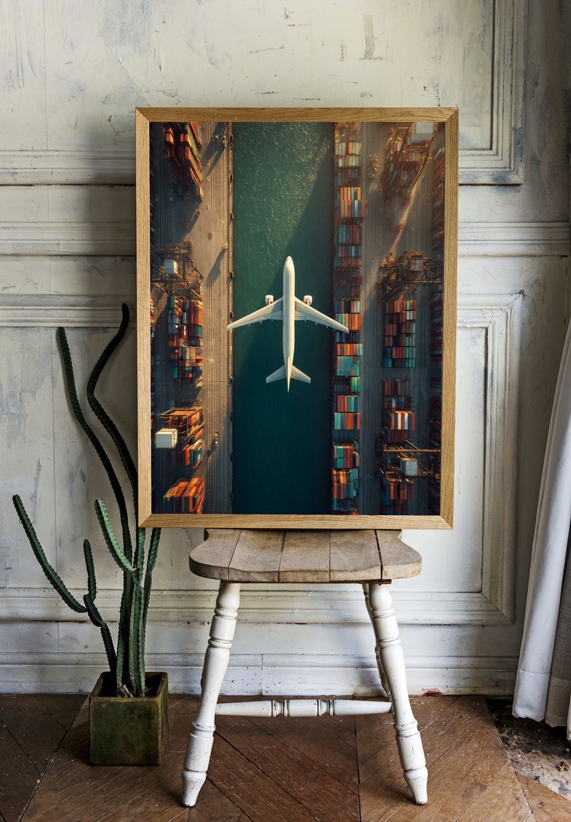 Cargo Plane Over Port Poster. — room view 1