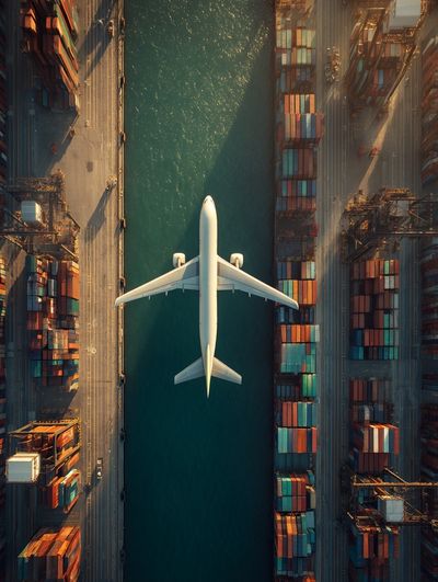 Cargo Plane Over Port Poster. poster print