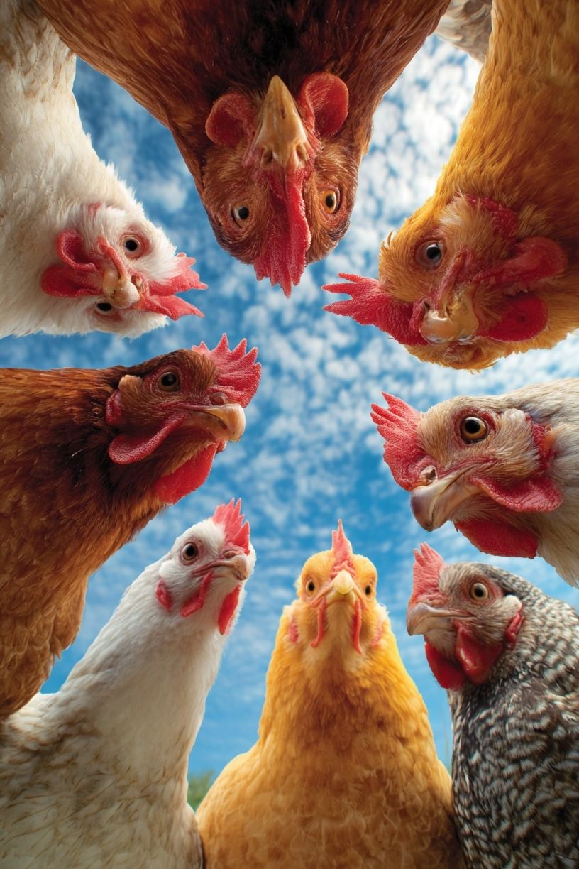 Chickens in a Circle — Animal Photography Print. poster — animals art