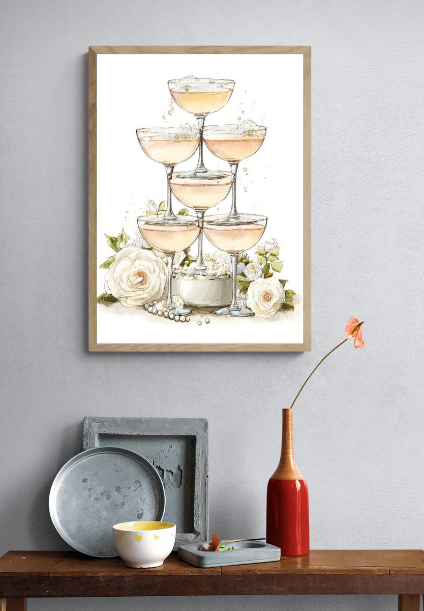 Champagne Tower — Illustration Print. — room view 3