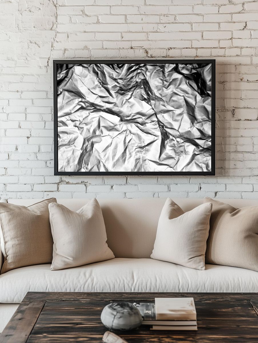 Crumpled Paper Texture — Black-White Print. — room view 1