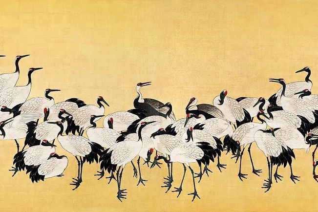 Japanese cranes (18th century) vintage. poster — illustration art