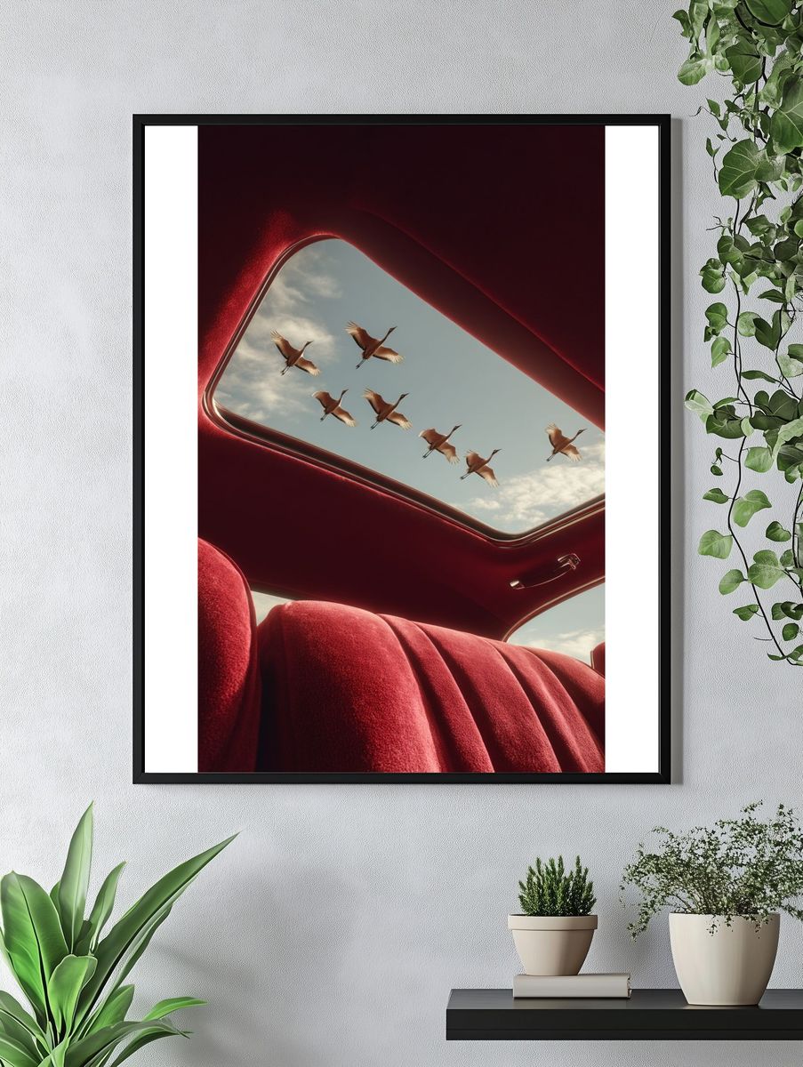 Cranes in Flight — Surreal Photography Poster. — room view 4