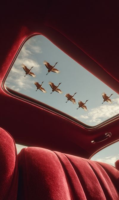 Cranes in Flight — Surreal Photography Poster. poster