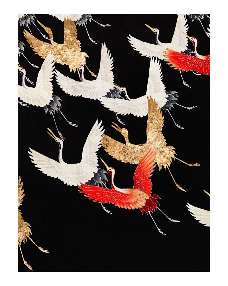 Japanese flying cranes vintage illustration. poster — animals art
