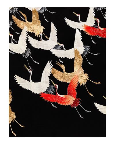 Japanese flying cranes vintage illustration. poster