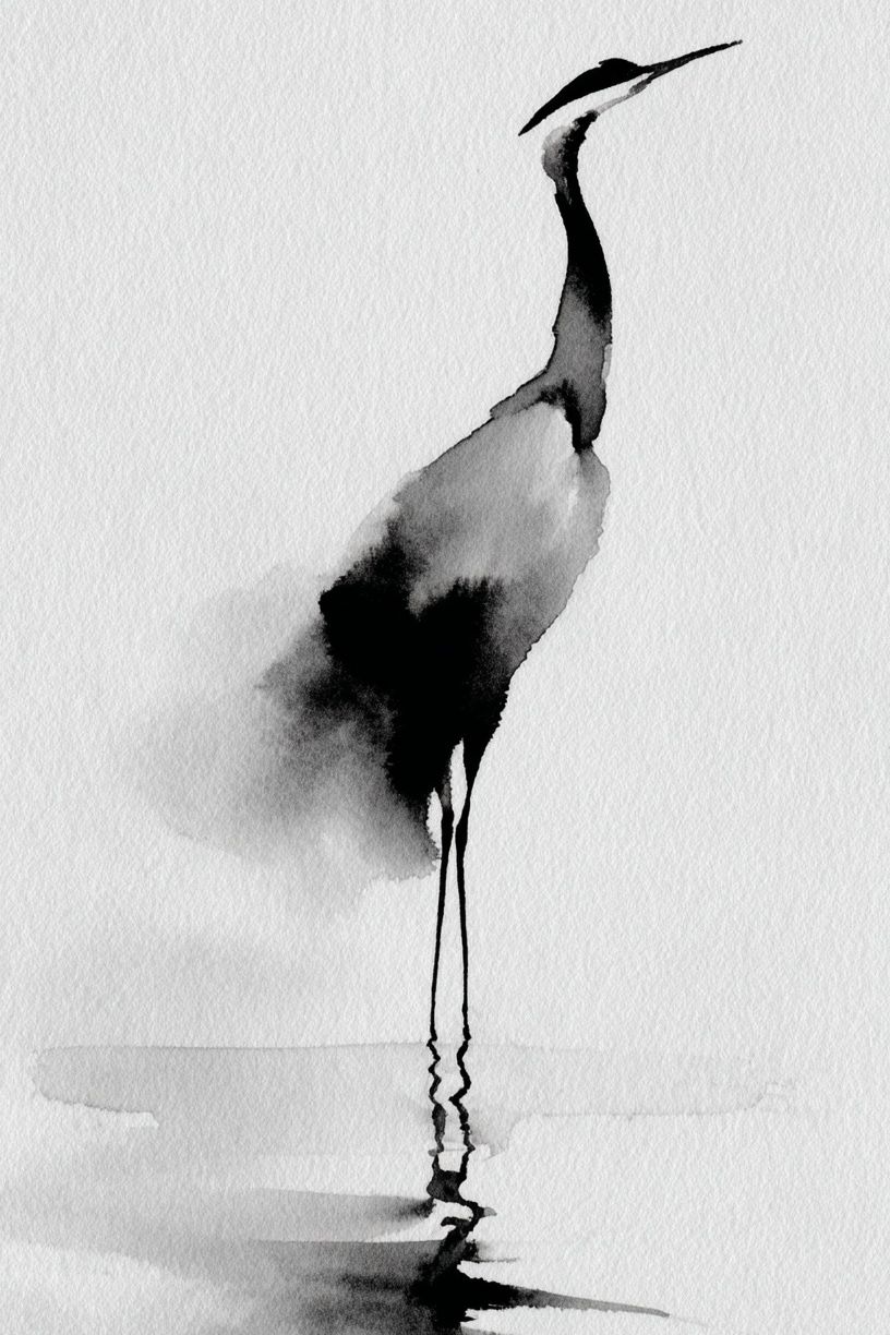 Crane Watercolor Print. poster — illustration art