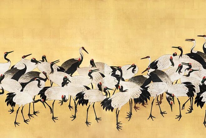 Cranes Gathering — Asian Art Print. poster — nature art