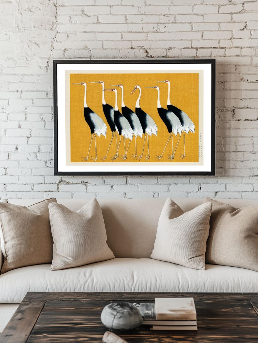Flock Japanese red-crowned crane vintage. — room view 1