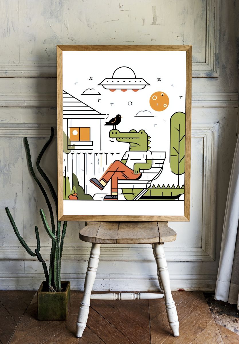 Crocodile in Garden Illustration Poster. room preview