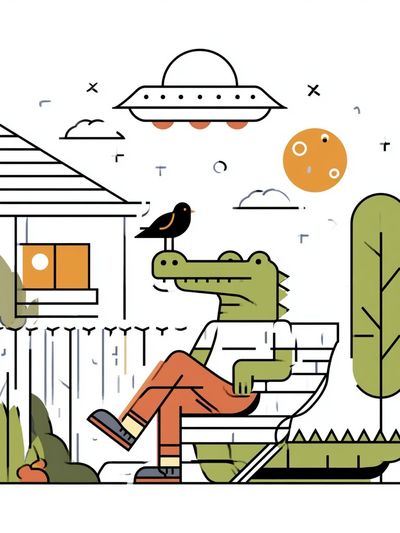 Crocodile in Garden Illustration Poster. poster print