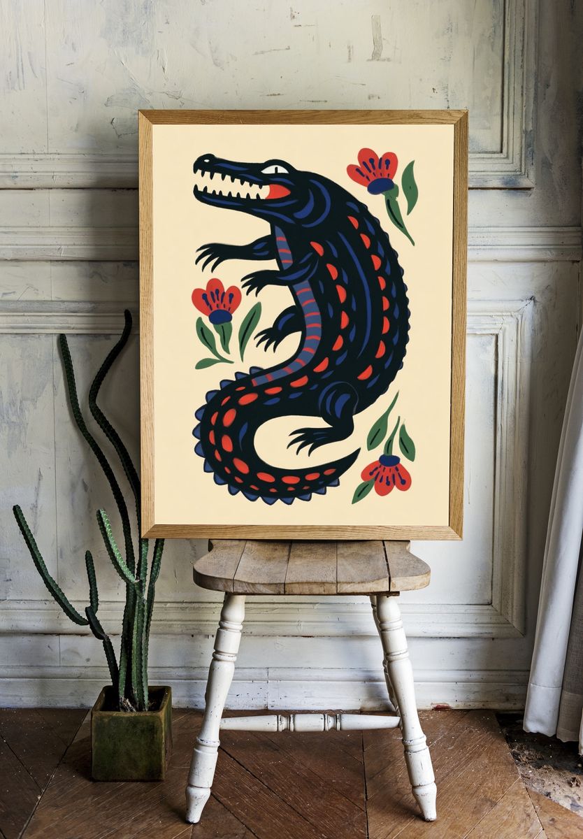 Colorful Crocodile Illustration Poster room preview