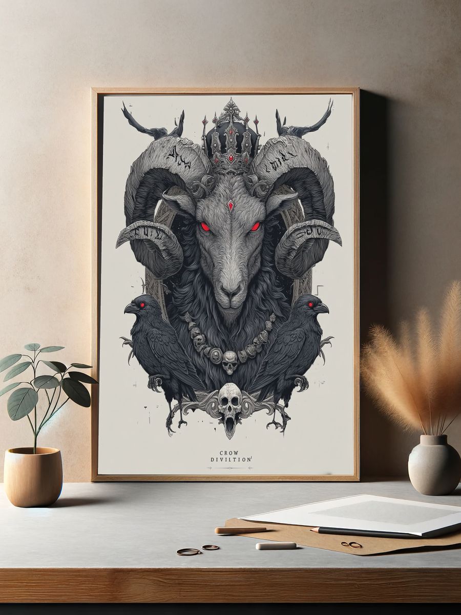 Crowned Ram with Crows — Illustration Print. — room view 2