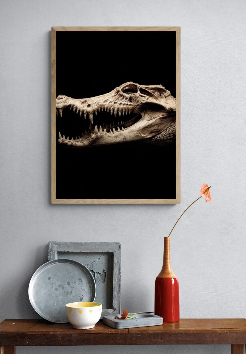 Crocodile Skull Dark Photography Poster. — room view 3
