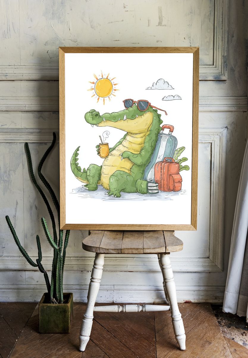 Charming Crocodile — Cartoon Print. room preview