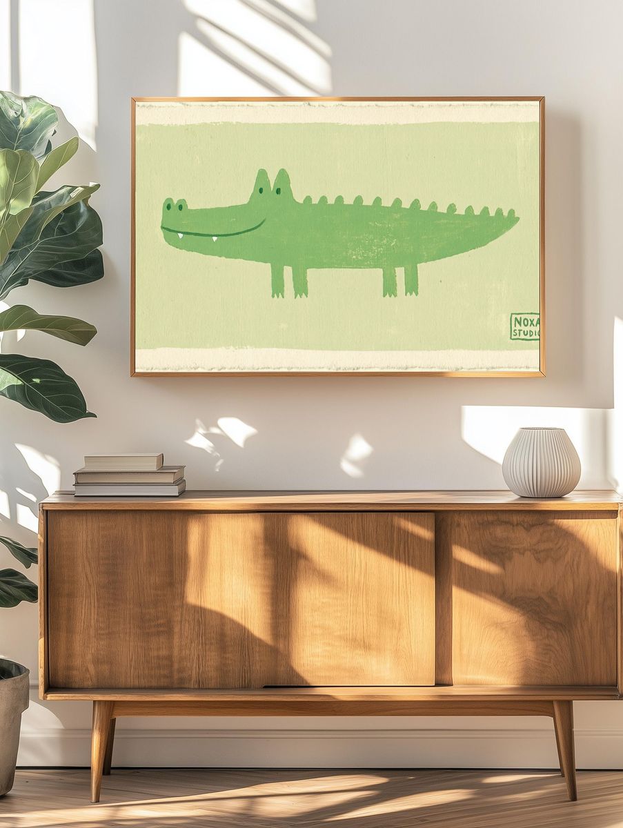 Green Crocodile Illustration Poster. — room view 3