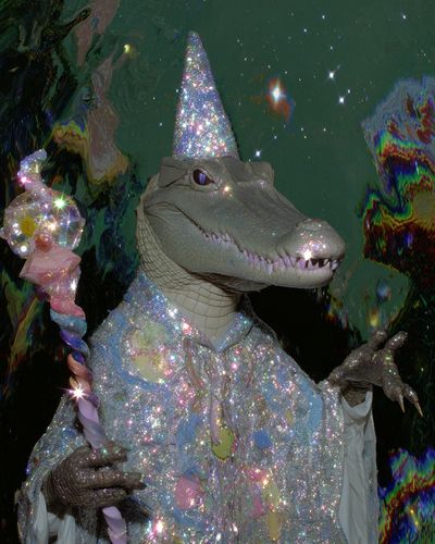 Sparkly Crocodile Fantasy Illustration Poster. poster